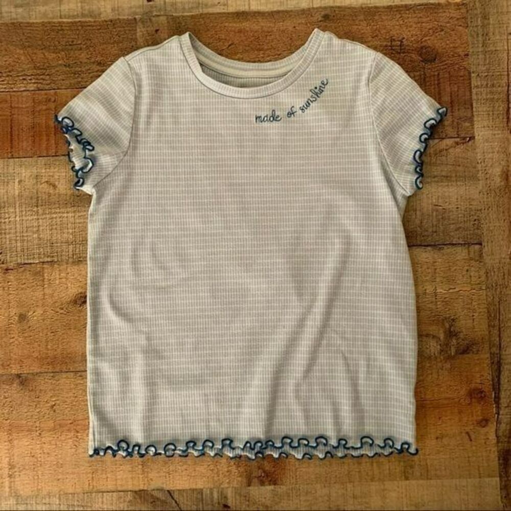 Gymboree blue striped ribbed knit short sleeve t-shirt with lattice stitching